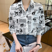 Load image into Gallery viewer, 2021 Autumn New Style Korean Printed Chiffon Shirt Fashion Casual Loose Retro Blouses Elegant Slim Office Lady Tops
