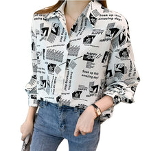 Load image into Gallery viewer, 2021 Autumn New Style Korean Printed Chiffon Shirt Fashion Casual Loose Retro Blouses Elegant Slim Office Lady Tops