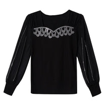Load image into Gallery viewer, 2021 Autumn New Women&#39;s T-Shirt Fashion Casual Long Sleeve Square Collar Hot Drilling Mesh Tops Plus Size Women Clothing