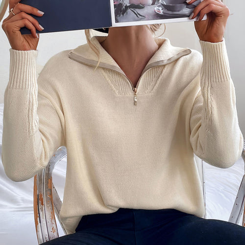 2021 Autumn Oversized Sweater Women Knitted Pullover Sweater Zipper Long Sleeve Slim Jumper Soft Winter Warm Pullover Femme