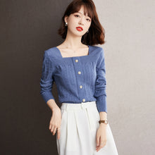 Load image into Gallery viewer, 2021 Autumn Pullover New Fashion Slim Fit Slimming Small Square Collar Knitwear For Women Button Decor Long Sleeve Female Tops