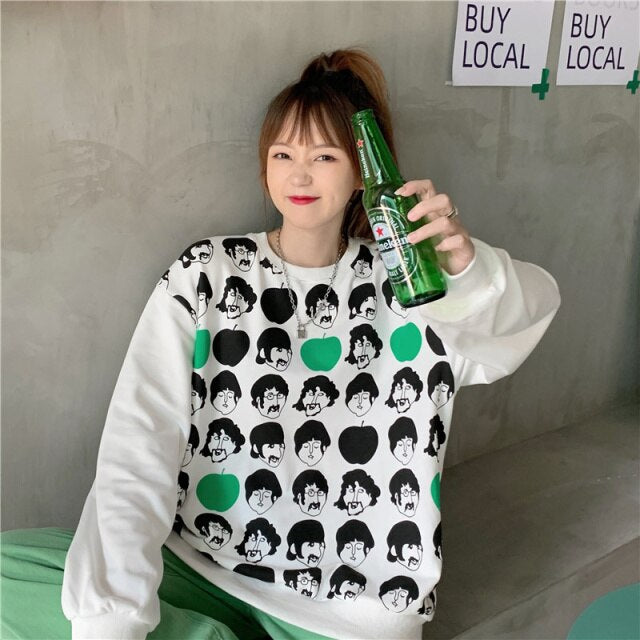 2021 Autumn Spring Fall Hoodies Women's Top Long Sleeve Loose Casual Sweatshirt Character Avatar Printing Ladies Korean Fashion