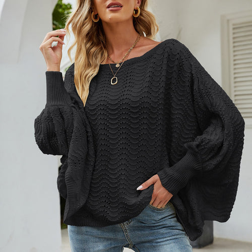2021 Autumn Stylish Knitted Sweater Tops Casual Off Shoulder Batwing Sleeve Loose Pullover Solid Color Warm And Sweet Sweater