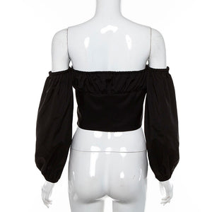 2021 Autumn Summer Tees T Shirt Women Tops Fashion Solid Color Single-breasted Long Sleeve Slash Neck Sexy Club Women T-shirts