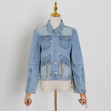 Load image into Gallery viewer, 2021 Autumn Tassel Jeans Patchwork Fringe Oversized Jean Jacket Women Fashion Long Sleeve Punk Cropped Denim Coat Gothic Clothes