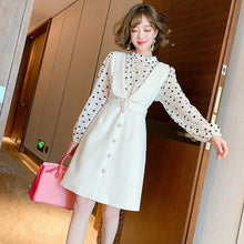 Load image into Gallery viewer, 2021 Autumn Wave Point Floral Long Sleeve Top + Beaded Button High Waist Vest Dress Two Piece Women Elegant Spring Dresses
