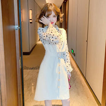 Load image into Gallery viewer, 2021 Autumn Wave Point Floral Long Sleeve Top + Beaded Button High Waist Vest Dress Two Piece Women Elegant Spring Dresses