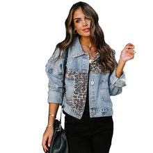 Load image into Gallery viewer, 2021 Autumn Winter Cropped Denim Vintage Jacket Women Long Sleeve Denim Jacket Leopard Pattern Stitching Jeans Gothic Coats