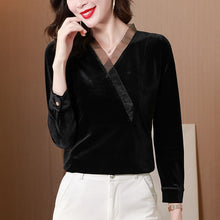 Load image into Gallery viewer, 2021 Autumn Winter Gold Velvet Women&#39;s T-Shirt Fashion Casual Stitching Organza Bottoming Shirt M-4XL Plus Size Tops