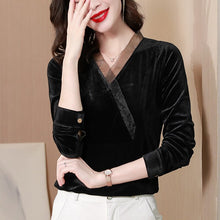 Load image into Gallery viewer, 2021 Autumn Winter Gold Velvet Women&#39;s T-Shirt Fashion Casual Stitching Organza Bottoming Shirt M-4XL Plus Size Tops