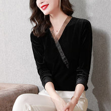 Load image into Gallery viewer, 2021 Autumn Winter Gold Velvet Women&#39;s T-Shirt Fashion Casual Stitching Organza Bottoming Shirt M-4XL Plus Size Tops