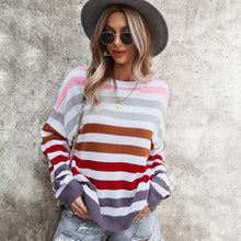 Load image into Gallery viewer, 2021 Autumn Winter Long Sleeve Rainbow Striped Pullover Women Sweater Casual Loose Knitted Sweaters O-Neck Pull Jumpers Female