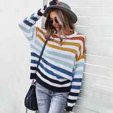 Load image into Gallery viewer, 2021 Autumn Winter Long Sleeve Rainbow Striped Pullover Women Sweater Casual Loose Knitted Sweaters O-Neck Pull Jumpers Female