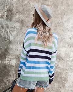 2021 Autumn Winter Long Sleeve Rainbow Striped Pullover Women Sweater Casual Loose Knitted Sweaters O-Neck Pull Jumpers Female