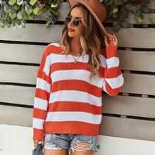 Load image into Gallery viewer, 2021 Autumn Winter Long Sleeve Rainbow Striped Pullovers Sweaters Women Casual Loose Knitted Sweater V-Neck Pull Jumpers Female