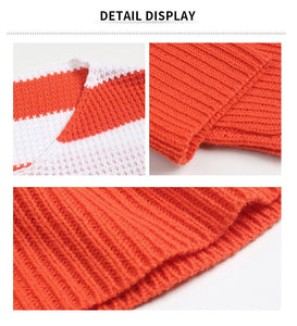 2021 Autumn Winter Long Sleeve Rainbow Striped Pullovers Sweaters Women Casual Loose Knitted Sweater V-Neck Pull Jumpers Female