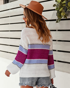 2021 Autumn Winter Long Sleeve Striped Pullover Women Sweater Knitted Loose Sweaters O-Neck Tops Korean Pull Jumpers Female
