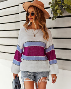 2021 Autumn Winter Long Sleeve Striped Pullover Women Sweater Knitted Loose Sweaters O-Neck Tops Korean Pull Jumpers Female