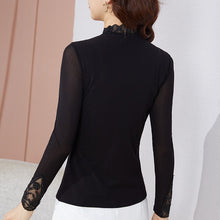 Load image into Gallery viewer, 2021 Autumn Winter Long Sleeve Women&#39;s T-Shirt Fashion Sexy Hollow Out Lace Mesh Tops M-4XL Plus Size Women Clothing