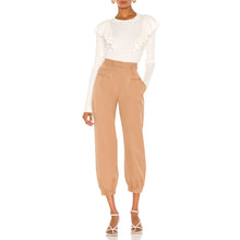 Load image into Gallery viewer, 2021 Autumn Winter New Fashion Temperament Commuter Sweater Women O Neck White Long Sleeve Ruffled Tight Knit Top