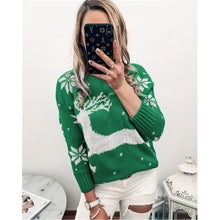 Load image into Gallery viewer, 2021 Autumn Winter New Women&#39;s Sweater European And American Jacquard Christmas Knitted Round Neck Long Sleeved Pullover