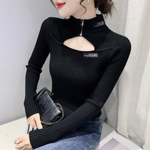 Load image into Gallery viewer, 2021 Autumn Winter Women&#39;s Pullovers Fashion Casual Solid Color Half High Collar Sexy Hollow Knitted Sweater