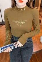 Load image into Gallery viewer, 2021 Autumn and Winter New Half High Neck Embroidery Sanded Base Shirt Long-sleeved Slim Women&#39;s Tops