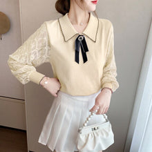 Load image into Gallery viewer, 2021 Autumn and Winter New Knit Sweater  Bow Stitching Lace Bottoming Shirt Lady Aesthetic