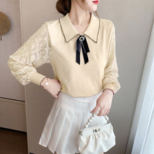 Load image into Gallery viewer, 2021 Autumn and Winter New Knit Sweater  Bow Stitching Lace Bottoming Shirt Lady Aesthetic