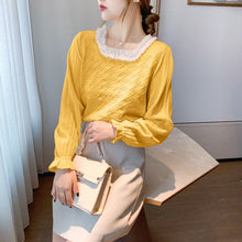 Load image into Gallery viewer, 2021 Autumn and Winter New Lace Border Lantern Sleeve Sweater Knit Sweater Top Temperament Small Shirt Korean Women