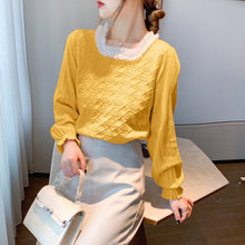 Load image into Gallery viewer, 2021 Autumn and Winter New Lace Border Lantern Sleeve Sweater Knit Sweater Top Temperament Small Shirt Korean Women