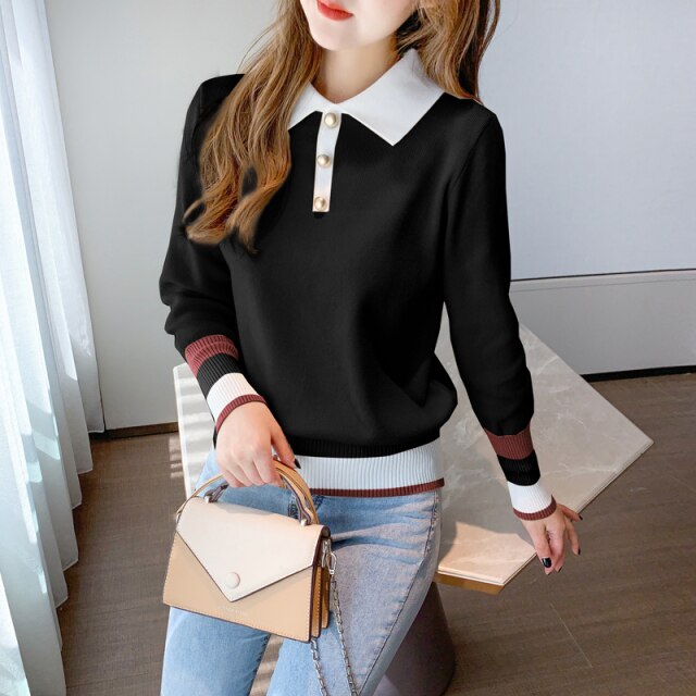 2021 Autumn and Winter New Shirt Collar Women's Sweater Temperament Bottoming Shirt Tops Are Thin and Western