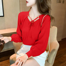 Load image into Gallery viewer, 2021 Autumn and Winter New Style Lantern Sleeve Good Quality Women&#39;s Sweater Knit Sweater Bow Tie Bottoming Shirt