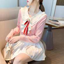 Load image into Gallery viewer, 2021 Autumn and Winter New Style Small Fragrant Wind Ruffled Bow Women&#39;s Sweater Knit Sweater Top Shu Korean Version