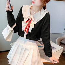 Load image into Gallery viewer, 2021 Autumn and Winter New Style Small Fragrant Wind Ruffled Bow Women&#39;s Sweater Knit Sweater Top Shu Korean Version