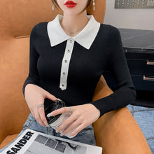 Load image into Gallery viewer, 2021 Autumn/winter New Style POLO Collar Long-sleeved Sweater Women&#39;s Self-cultivation Western Style Bottoming Shirt