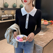 Load image into Gallery viewer, 2021 Autumn/winter New Style POLO Collar Long-sleeved Sweater Women&#39;s Self-cultivation Western Style Bottoming Shirt