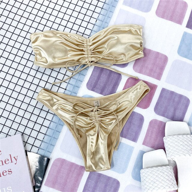 2021 Bandeau Bikini Sexy Bikini Set Sparkling Women Swimsuit Thong Female Swimwear For Women Bathing Suit Beachwear Swimming