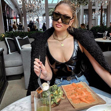 Load image into Gallery viewer, 2021 Black PU Leather Women Bodysuit Sleeveless Sexy Bodycon Top Female Party Clubwear V Neck Strapless Bodysuits Gothic