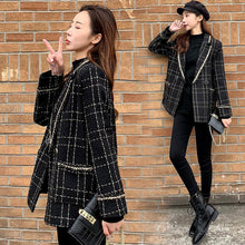 Load image into Gallery viewer, 2021 Black Plaid Suits Coat Women Jackets Uniform Fashion Coat Korean Loose Female Overcoat Channel Style Mid-length