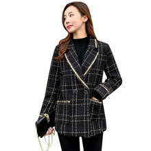 Load image into Gallery viewer, 2021 Black Plaid Suits Coat Women Jackets Uniform Fashion Coat Korean Loose Female Overcoat Channel Style Mid-length