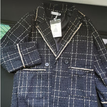 Load image into Gallery viewer, 2021 Black Plaid Suits Coat Women Jackets Uniform Fashion Coat Korean Loose Female Overcoat Channel Style Mid-length