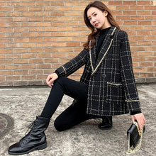 Load image into Gallery viewer, 2021 Black Plaid Suits Coat Women Jackets Uniform Fashion Coat Korean Loose Female Overcoat Channel Style Mid-length