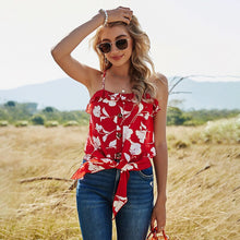 Load image into Gallery viewer, 2021 Boho Summer Women Casual Short Blouse Shirts V Neck Ruffles Sleeveless Chiffon Shirts Fashion Female Floral Tops Blusas
