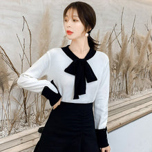 Load image into Gallery viewer, 2021 Bow Tie Korean Style Autumn Knit Aesthetic Sweater  Bottoming Shirt Top Women
