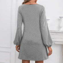 Load image into Gallery viewer, 2021 Casual A Line Women Dress Spring Summer Solid Elegant Vintage O Neck Lantern Long Sleeve Mini Dress Tie Waist Design Robe