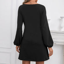 Load image into Gallery viewer, 2021 Casual A Line Women Dress Spring Summer Solid Elegant Vintage O Neck Lantern Long Sleeve Mini Dress Tie Waist Design Robe