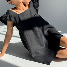 Load image into Gallery viewer, 2021 Casual Square Collar Butterfly Sleeve Mini Sweet Dress Summer Woman Backless High Waist Loose Linen Solid Dress
