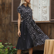 Load image into Gallery viewer, 2021 Chic Summer Women Printed Midi Dress Short Sleeve Vestidos Female Belt Pleated Casual Splicing Blouse Dress Elegant Dress