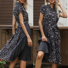 Load image into Gallery viewer, 2021 Chic Summer Women Printed Midi Dress Short Sleeve Vestidos Female Belt Pleated Casual Splicing Blouse Dress Elegant Dress